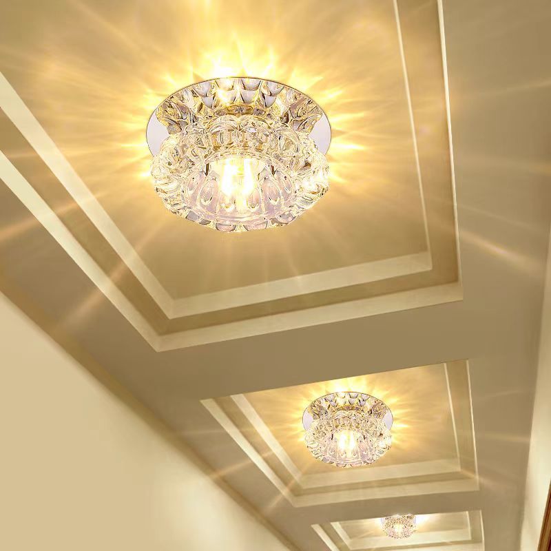 Modern Vintage Mini Surface Mounted AC Ceiling Lamp Clear Crystal Metal Shade Dimmable LED Adjustable Color Temperature IP33