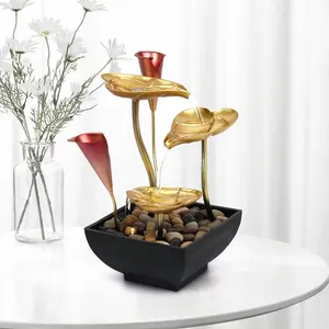 Home Decoration Modern Desktop Iron Calla Lily Indoor Water Fountain With Led Light And Pump Metal Craft Tabletop Water Fountain