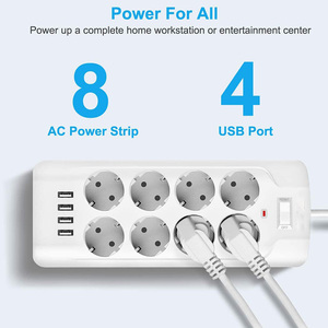 Venta al por mayor de fábrica 4 USB EU Protector contra sobretensiones Regleta de alimentación <span class=keywords><strong>8</strong></span> vías 125V Enchufe de pared Enchufe múltiple 10A Enchufe eléctrico nominal - Product Image 2