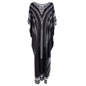 Abito unico con scollo a V in Rayon con sfondo <span class=keywords><strong>nero</strong></span> e motivo bianco Cover up donna - Product Image 6