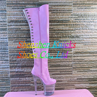 Stivali Sopra il Ginocchio da 8 Pollici/20cm per Donna, Uso Invernale/Estivo per Discoteca/Bar, Chiusura con Zip, Tomaia in Superfibra, Antiscivolo