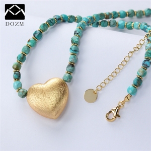 Collar <span class=keywords><strong>con</strong></span> Colgante de Corazón <span class=keywords><strong>con</strong></span> Cuentas de Encaje Turquesa y Chapado en Oro Real, Unisex, Moderno, <span class=keywords><strong>Hecho</strong></span> de Latón Natural - Product Image 4