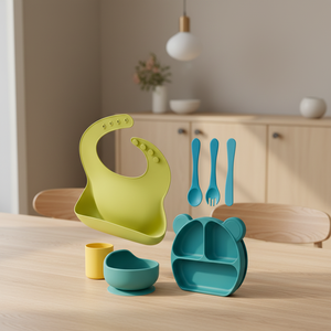Ensemble de bols à ventouse en silicone pour bébé, personnalisable en couleur, sans BPA, pour l'apprentissage de l'alimentation, facile à nettoyer, assiette, <span class=keywords><strong>bol</strong></span>, cuillère, tasse pour enfants - Product Image 1