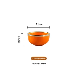 Modern Luxury Porcelain <b>Tableware</b> Set Orange Gold Rim Bowl Plate Soup Rice Creative Design Disposable 2-Piece Utensils Kit - Product Image 6