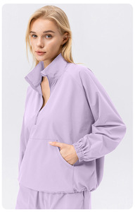 Felpa autunno e inverno collo in piedi mezza cerniera asciugatura rapida traspirante a maniche lunghe ampio sportivo Casual Top da donna - Product Image 3