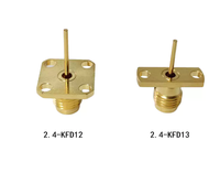 2.4-KFD13 Prise coaxiale RF plaquée or 50 ohms pour installation sur panneau, à double trou, avec bride elliptique et isolateur PEEK, DC~50GHz