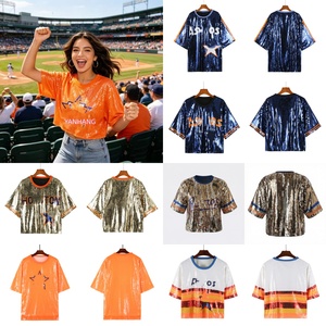 En stock, taille unique pour toutes : Blouse à paillettes Houston, <span class=keywords><strong>T</strong></span>-shirts pour femmes, Maillot à paillettes <span class=keywords><strong>orange</strong></span> pour les fans de l'équipe des Stros, idéal pour les jours de match, style bling. - Product Image 1