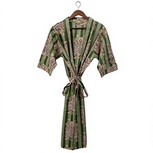 Robe longue à imprimé animal pour femmes, motif tigre, rayures vertes, style kimono, manches courtes, vêtements de nuit décontractés d'été - Product Image 1
