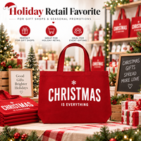 Sac fourre-tout en toile grand format JC BASIC rouge de Noël, personnalisable OEM/ODM, grande capacité, durable, à fond large, promotionnel pour les fêtes