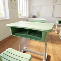Ensemble bureau et chaise d'école réglables en hauteur, bureau d'élève en plastique avec plateau de rangement