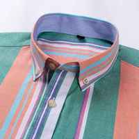 Pakaian Pria Kasual 100% Katun Bergaris dengan Saku Lengan Panjang Kancing Lembut Motif Kotak-kotak Formal Pakaian Pria Ukuran Besar untuk Musim Semi