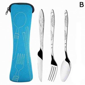 Ensemble de couverts en acier 3/4 pièces, couteaux, fourchettes, cuillères, pour la famille, les voyages, le camping, ensemble de vaisselle quatre pièces avec étui - Product Image 5