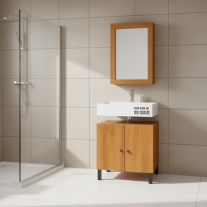 Bathroom Furniture Set Solid Mango Wood 48 In With <b>Mirror</b> Contemporary Modern Design Floor Standing Vanities - Product Image 2