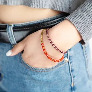 Bestone Gelang Garnet 3.5Mm Wanita, Gelang Batu Alami untuk Wanita dan Anak Perempuan