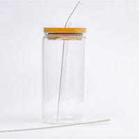 Entrepôt USA : Tasses à boire en verre borosilicate de 16 oz, motif ours, pour eau, matcha, thé, café, avec couvercles et pailles en bambou, pour cadeaux personnalisés