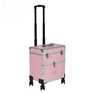 Valise de maquillage professionnelle multi-couches grande capacité en ABS et alliage d'aluminium avec roulettes universelles - Product Image 4