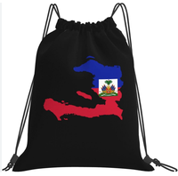 Sac à dos portable personnalisé avec cordon de serrage, motif drapeau d'Haïti, sac de rangement en polyester avec drapeau national, vente en gros