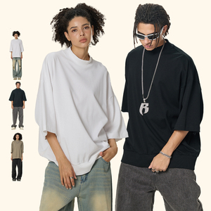 T-shirt unisexe à col montant en coton 100% surdimensionné, personnalisable avec logo, impression sérigraphique, vente en gros - Product Image 2