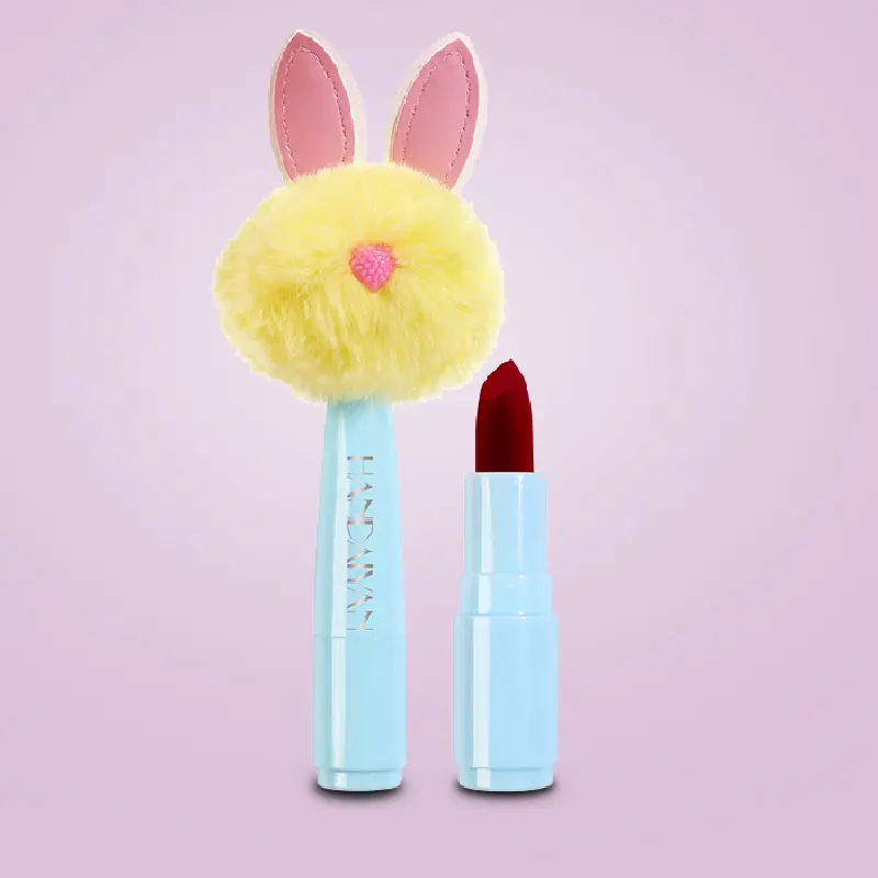 Handaiyan güzel tavşan mat ruj giymek kolay seksi kırmızı kadife rujlar peluş kafa dudak parlatıcısı makyaj kalıcı çıplak dudak sopa