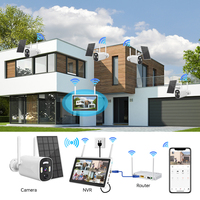 Kit de surveillance vidéo avec caméras Wifi à panneaux solaires 4MP 4 canaux, moniteur 10 pouces, application Eseecloud, système de sécurité des données cloud