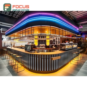 Mostrador de Servicio Refinado para Cafetería, Acabado en Madera Laminada, Área de Exhibición de Bolsas de Café, Mostrador de Servicio para Tienda - Product Image 4