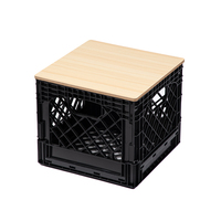 Caisse de rangement carrée pliable de 16 quarts, caisse à lait avec couvercle en bois, boîte en plastique pliable, boîte de rangement en plastique