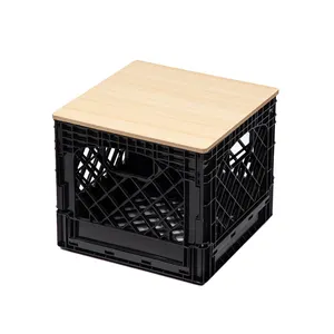 Caisse de rangement carrée pliante de 16 pintes Caisse à lait avec couvercle en bois boîte en plastique pliante boîte de rangement en plastique