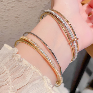 Bracelet en or 18 carats plaqué diamant, rond, croix, trois couleurs, géométrique, pour cadeau, bijoux unisexe - Product Image 1