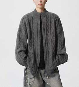 Cardigan en laine tricoté <span class=keywords><strong>torsadé</strong></span> pour <span class=keywords><strong>homme</strong></span>, <span class=keywords><strong>col</strong></span> <span class=keywords><strong>montant</strong></span>, coupe décontractée, anti-rétrécissement, anti-boulochage, idéal pour l'hiver - Product Image 1