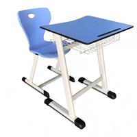 Ensemble de bureau et chaise d'école ergonomiques et réglables avec panier de rangement bleu, table d'étude intégrée, fournisseur de mobilier scolaire