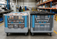 Conteneur de palette en plastique pliable robuste à grande capacité, à quatre entrées, en maille HDPE, empilable, pour l'agriculture