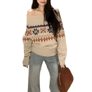 Pull pour femme en maille à col rond, style décontracté, élégant et polyvalent, tendance automne-hiver, style personnalisable, fleurs - Product Image 4