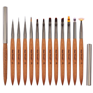 Wood Handle Nail Brush Set 6mm 9mm 12mm Liner Flat Oval Round Gel Ombre French Brushes with <b>Cap</b> - Product Image 2
