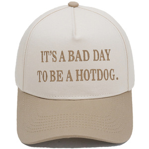 Divertente cappellino da baseball vintage ricamato con la scritta 'IT'S A BAD DAY TO BE A HOTDOG' a blocchi di colore, per uomo e donna, casual, per l'uso all'aperto. - Product Image 5