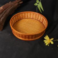 Plateau à fruits rond en bambou laqué fait main, ton miel naturel, panier de service, bol à thé, collations, pain, décoration intérieure