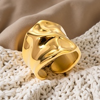 Anillos Abiertos Gruesos de Acero Inoxidable Chapados en Oro al por Mayor, Anillos Anchos Plegados Lisos, Joyería de Moda para Mujeres y Hombres