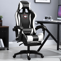 Chaise de jeu inclinable professionnelle en cuir PU, pivotante, avec appui-tête en acier inoxydable, repose-pieds, accoudoirs réglables et base en nylon
