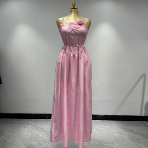 Vestido <span class=keywords><strong>de</strong></span> Verano a Rayas con Cuello Halter y Sin Mangas para <span class=keywords><strong>Mujer</strong></span>, Estilo Playero, Directo <span class=keywords><strong>de</strong></span> Fábrica - Product Image 4