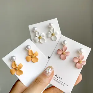 Simple candy matte small flower pearl gold plated S925 stud women's fashion accessories jewelry earrings