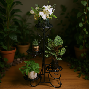 Support à plantes multi-niveaux en métal DB Garden, noir, décoration intérieure, support pour pot de fleurs, étagère de présentation, montage au sol rond - Product Image 2