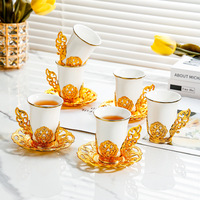 Cadeau de luxe Style Tureky Coffee Set de 6 tasses à café expresso Latte vert avec soucoupe