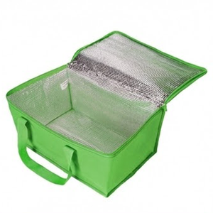 Green 40L Reusable Thermal <b>Ice</b> Cream Packaging Bag Nonwoven Foil Lined Tote <b>Cooler</b> Bag - Product Image 1