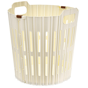 Foldable Laundry <b>Basket</b> Round White Cream <b>Storage</b> <b>Basket</b> For Bathroom Clothing Use - Product Image 1