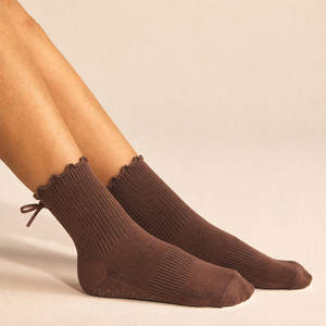 Ruffle Edge Pilates <b>Grip</b> <b>Socks</b> <b>Custom</b> Logo Non Slip Yoga <b>Socks</b> Satin Bow Design OEM Manufacturer - Product Image 6