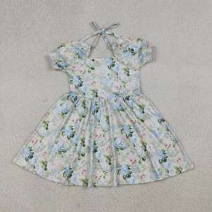 GSD3615 rts Vestido de verano para niña, estampado de flores verdes y azules, hasta la rodilla, a rayas, sin mangas, para Pascua, venta al por mayor - Product Image 2