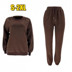 Sonbahar kış kadın uzun eşofman uzun kollu o-boyun kazak üst + İpli uzun koşu pantolonları iki parçalı Set - Product Image 4