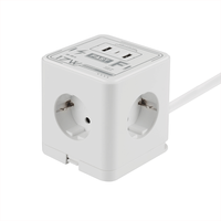 Regleta de Enchufes Universal Europea de 3 Tomas con Protector de Sobretensión, Puertos USB-A (1) y USB-C (2), Portátil para Uso Hospitalario
