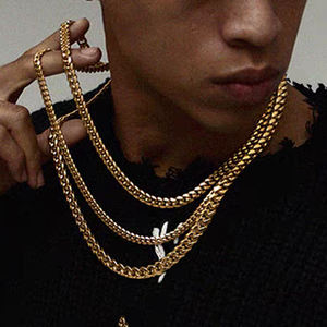 Dây chuyền nam mạ vàng <span class=keywords><strong>14K</strong></span> kiểu hip-hop bền chắc, chất liệu đồng thau, kích thước 3/4/5mm, dài 20 <span class=keywords><strong>inch</strong></span>, kiểu dây Cuban Link, bán buôn - Product Image 4