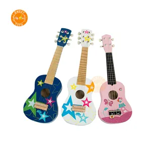 Lustiges Instrument Holz farbiges musikalisches Lernen 4 oder 6 Saiten Gitarren spielzeug für Kinder