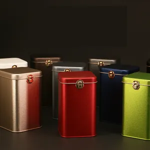 Productos de tendencia 2024 recién llegados caja de lata de regalo de té de Metal rectangular de grado alimenticio personalizado para embalaje de té